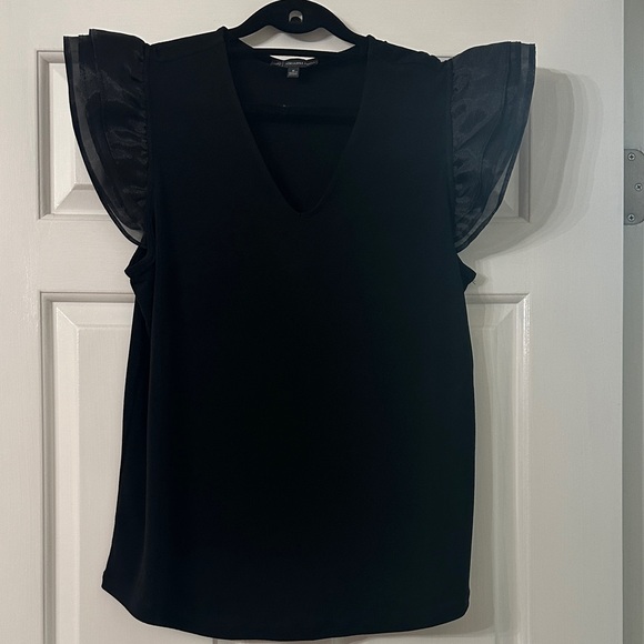 Adrianna Papell Tops - Black V-Neck Top with Sheer Ruffle Sleeves